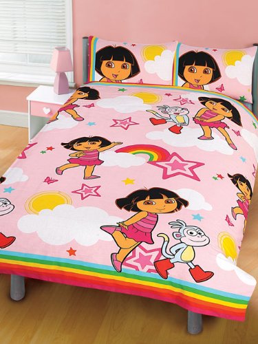 Dora the Explorer Double Duvet Cover and Pillowcase Stars Design Bedding