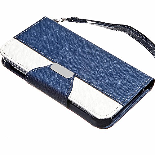 myLife Dark Denim Jeans Blue and White - Classic Design - Koskin Faux Leather (Card, Cash and ID Holder + Magnetic Detachable Closing) Slim Wallet for NEW Galaxy S5 (5G) Smartphone by Samsung (External Rugged Synthetic Leather With Magnetic Clip + Internal Secure Snap In Hard Rubberized Bumper Holder)