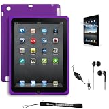 Purple Smooth Durable Protective Silicone Gel Skin Cover Case for New Apple iPad 2 ( Only for iPad 2nd Generation ) * Includes High Quality HD Noise Filter Earphones with Microphone
