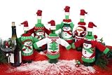 Wine Bottle Cover, Christmas Wine Decoration: Wine Bottle Dress, Knit Sweater Bottle Topper, Knit Bottle Cover w/ Hat, Holiday Clothing Wine Bottle Gift Cover, Santa Suit - Set of 2
