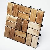 Le Click Interlocking Teak Flooring Tiles, Style FLEX, Box of 10 Tiles, NATURAL Finish