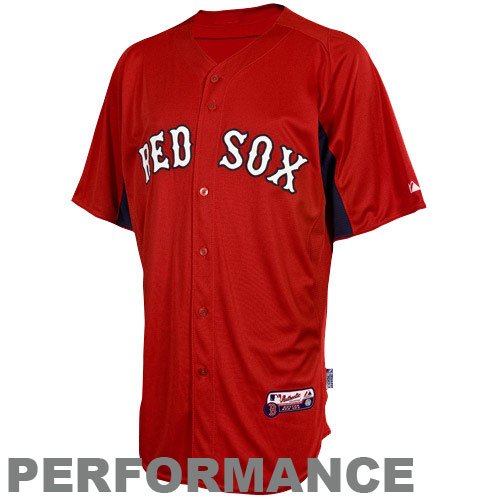 MLB Men's Boston Red Sox Short Sleeve Authentic Button Front Home Cool Base Batting Practice Jersey (Scarlet/Navy, X-Large)