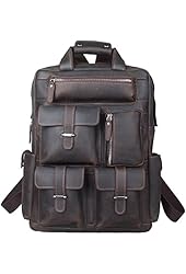 Tiding Men's Dark Brown Crazy Horse Leather Sports Backpack Camping Hiking Travel Bag 30814