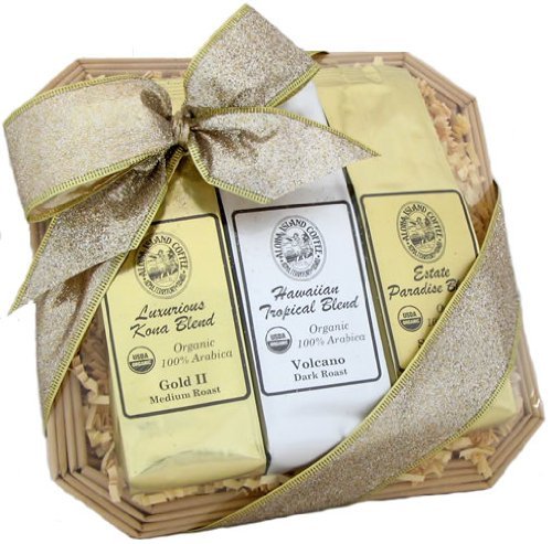 Occasion Ribbon Coffee Sampler Ground:All Occasion Gold Ribbon Kona Blend Coffee Sampler Gift, Ground Coffee, Brews 36 Cups