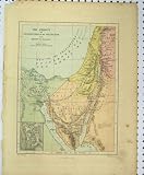 c1890 COLOUR ANTIQUE MAP EGYPT CANAAN EXODUS JOURNEY