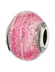 Sterling Silver s Italian Light Pink W/silver Glitter Glass Bead by Reflection Beads, Best Quality Free Gift Box Satisfaction Guaranteed