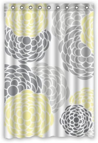 48"(Width)x 72"(Height) Popular Flower Gray Yellow Waterproof Bathroom Bath Polyester Shower Curtain