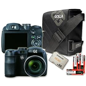 GE X5 Black 14mp Digital Camera Bundle Including Golla Shadow Camera Bag , Fuji 4pk AA Batteries & Samsung 8GB Class 6 SDHC Memory Card