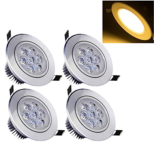 Deckey Warm White 7W Ceiling Light Downlight Spotlight Recessed Lighting Fixture Adjustable Gimbal Down Light Led Recessed LED Downlight (Pack of 4)