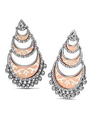 Diamond (0.55 Ct, IJ-SI), 18 Kt White & Rose Crescent Drop Earrings