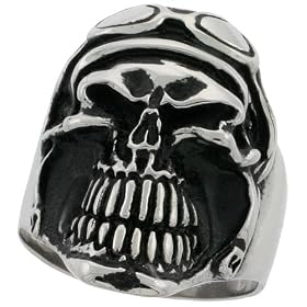 Surgical Steel 1 1/4" (32 mm ) Skull Ring with Biker Helmet by 