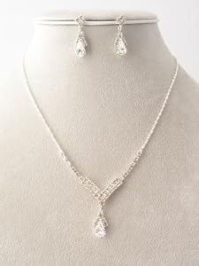 Feines Hochzeit Brautschmuck Set Silbert mit Kristall klar