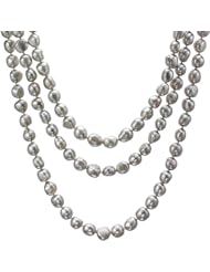 HinsonGayle AAA Handpicked Ultra-Iridescent Silver Gray Free-Form Baroque Cultured Pearl Rope Necklace (Extreme Baroque Collection, 65")