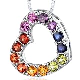 Sterling Silver with 2.00 carats total weight Round shape Rainbow Color Open Heart Pendant Necklace