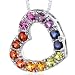 Sterling Silver Rhodium Finish with 2.00 carats total weight Round shape Rainbow Color Open Heart Pendant Necklace