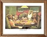 Dogs Playing Poker At Table Animal Picture Oak Framed Art Print #4