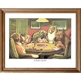 Dogs Playing Poker At Table Animal Picture Oak Framed Art Print #4 by Art Prints Inc