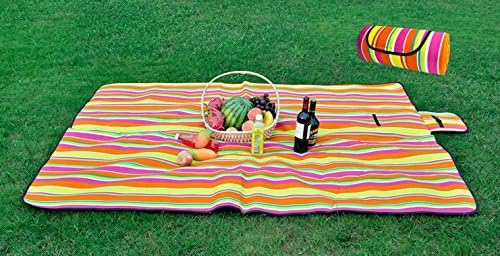 XJF Handy Mat with Strap Picnic Blanket Picnic Time Blanket Tote with Free Kerchief(78"x60" Color Stripe)