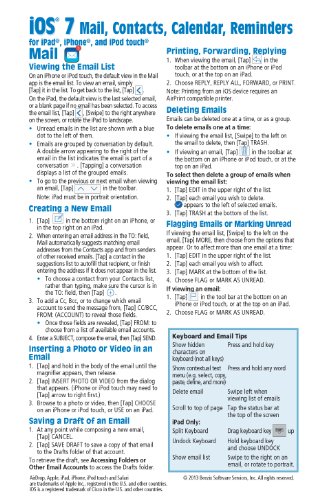 iOS 7 Mail, Contacts, Calendar, Reminders Quick Reference Guide: for iPad, iPhone, and iPod touch (Cheat Sheet of Instructions, Tips & Shortcuts - Laminated Guide)