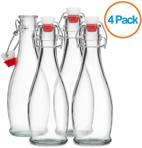Dinercap Glass Swing Bottle With Stopper, 11.8 oz, Clear - 4 Pack