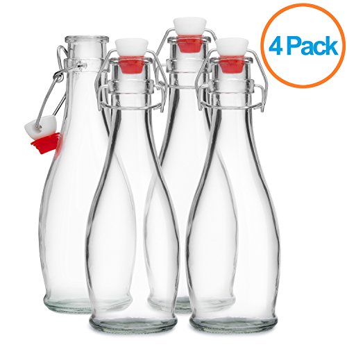 Dinercap Glass Swing Bottle With Stopper, 11.8 oz, Clear - 4 Pack