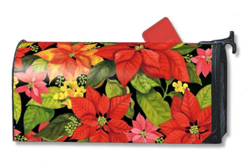 Click To Poinsettia Welcome Magnetic Mailbox Cover Details... Poinsettia Welcome Magnetic Mailbox Cover