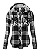 J.TOMSON Women's Long Sleeve Hooded Plaid Checkered Button Up Flannel Shirt Top