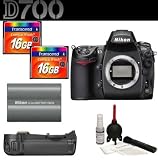 Nikon D700 Digital SLR Camera Body + Nikon MB-D10 Multi-Power Battery Pack + Nikon EN-EL3e Rechargeable Li-ion Battery + (2) Transcend 16GB 133x Compact Flash Memory Cards + Willoughbys Cleaning Kit
