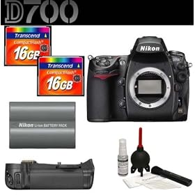 Nikon D700 Digital SLR Camera Body + Nikon MB-D10 Multi-Power Battery Pack + Nikon EN-EL3e Rechargeable Li-ion Battery + (2) Transcend 16GB 133x Compact Flash Memory Cards + Willoughbys Cleaning Kit