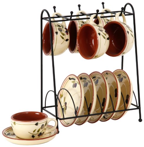 Lynns Olivares 13-Piece Espresso Cup and Saucer Set, Service for 6