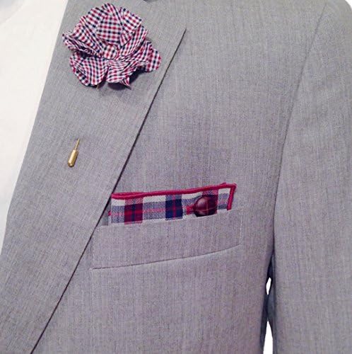Maroon, White and Navy Blue Check Men's Lapel Flower Pin by The Detailed Male