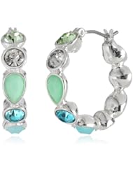 Nine West "Bright Young Things" Silver-Tone and Blue-Green Hoop Earrings