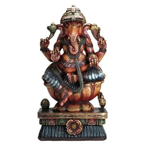 Large Hand Carved Wood Ganesh Sculpture
