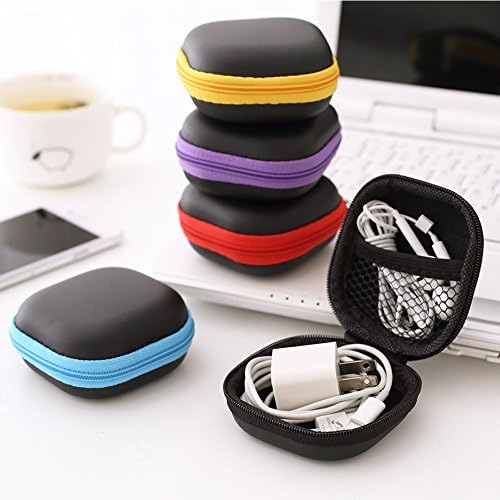 Chois® Portable PU Circle Carrying Zipper Case With Internal Mesh Pocket For iPod MP3 Earphone Bluetooth headset Headphone Parts and Accessories Charging Cable 2-pack PURPLE