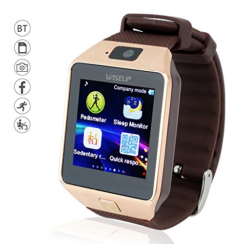 Wiseup™ Bluetooth Smart Watch Mobile Phone GSM SIM Card with Pedometer Anti-lost Function for Smartphones Android Samsung (gold)