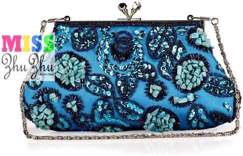 New Arrival Beaded &amp; Sequined Handbag Evening Purse Mini Bag Wedding Clutch Holiday Birthday Christmas Gift Bea107-4 Colors Avalaible (blue)