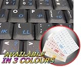 SLOVAK KEYBOARD STICKERS WITH BLUE LETTERING ON TRANSPARENT BACKGROUND