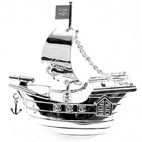 Christening Gifts. Silverplated Pirate Ship Money Box