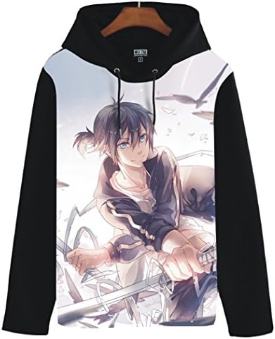 Coolchange Anime Noragami Cos Warm Fleece Color Print Long Sleeve Black Hoodie 2 Yato,US M=Asia XL