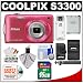 Nikon Coolpix S3300 Digital Camera (Pink) with 16GB Card + Battery + Case + Tripod + Accessory Kit