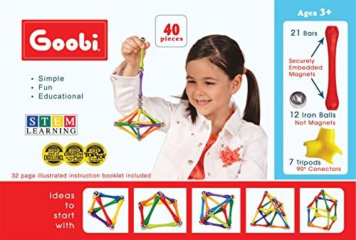 Goobi 40 Piece Construction Set with Instruction Booklet | STEM Learning | Assorted Rainbow Colors