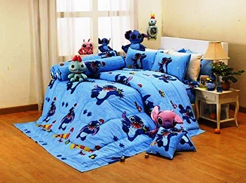 LILO & STITCH Cartoon Bedding In A Bag Set (Queen Size,PK41);1 Four Season Comforter with 5 Pieces Set : 1 Bed Fitted Sheet, 2 Standard Pillow Case and 2 Standard Bolster Case