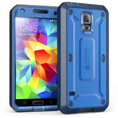 Galaxy S5 Case, SUPCASE [Heavy Duty] Samsung Galaxy S5 Case [Unicorn Beetle PRO Series] Full-body Rugged Case with Built-in Screen Protector (Blue/Blue), Dual Layer Design + Impact Resistant Bumper