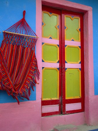 Close-up of Doorway and Hammock, Raquira, Boyaca Region, Columbia, South America Photographic Poster Print by D Mace, 12x16