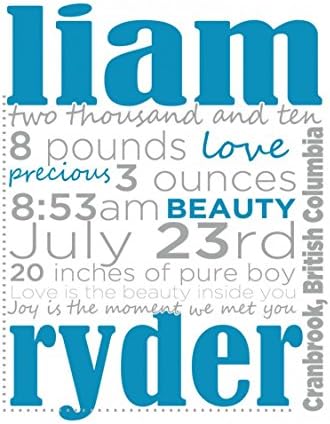 Custom Birth Stats Artwork. Personalized Baby Nursery Artwork - Blue