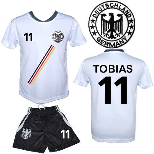 Deutschland Trikot mit Hose “Modell R510″-gesticktes Trikot Wappen-mit Ihrem Wunschnamen+Zahl-Größen: 110,116,122,128,134,140,146,152,158, (152)