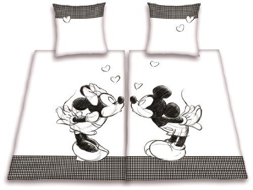 Herding 447862250 Bettw&auml;sche Disney's Mickey/Minnie Mouse im Doppelpack ( Inhalt: 1 x Bettw&auml;sche Minnie. 1 x Bettw&auml;sche Mickey ). 80 x 80 cm + 135 ...
