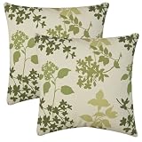 Outdoor Patio Beige/Green Floral Decorative Pillow  Set of 2