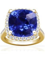 18K Yellow Gold Cushion Cut Blue Sapphire Ring With Sidestones (GIA Certificate)