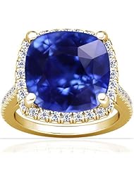 14K Yellow Gold Cushion Cut Blue Sapphire Ring With Sidestones (GIA Certificate)